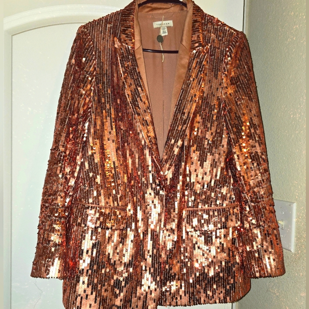 Topshop IDOL Copper Sequin Blazer